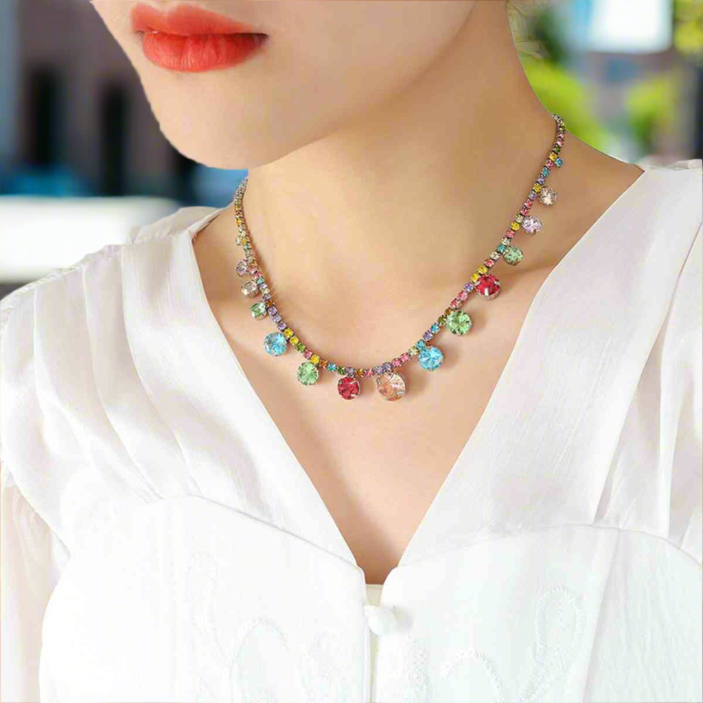 Colorful Crystal Copper Chain Necklace