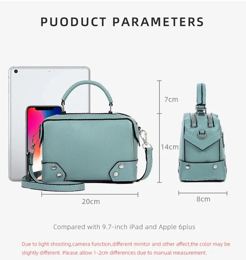 Genuine Leather Handbag (Blue, Red or Grey)