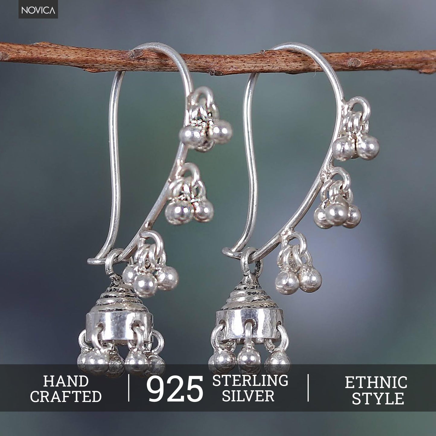 Handcrafted NOVICA Artisan Sterling Silver "Jhumka" Filigree Chandelier Earrings