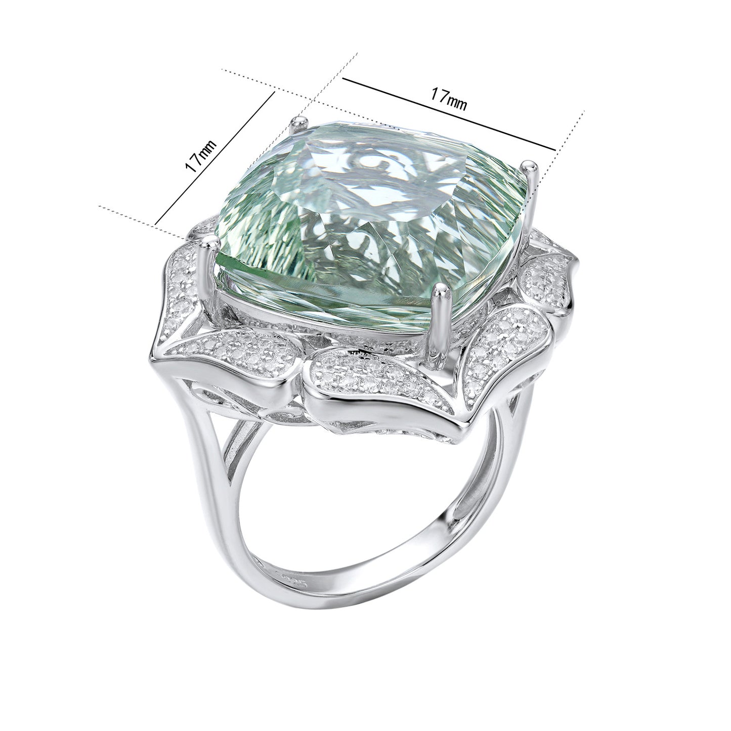 Square Ethereal Green Crystal Sterling Silver Rooftop Ring
