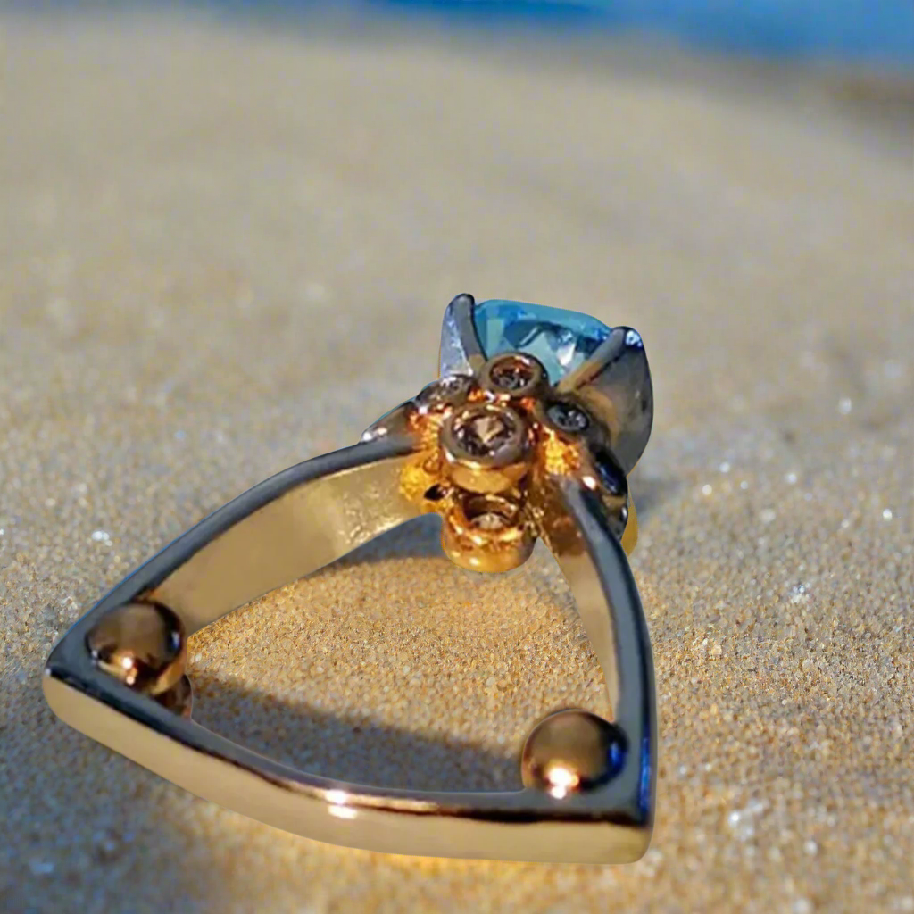 Striking Two-Tone Blue Zircon Electroplated Copper Statement Ring