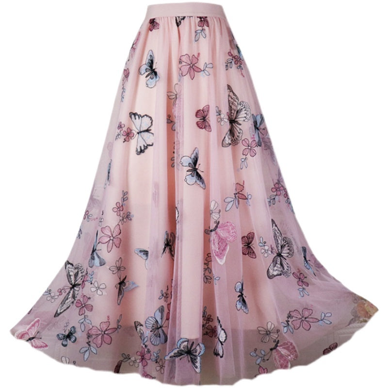 Butterfly Embroidery Mesh Gauze Skirt