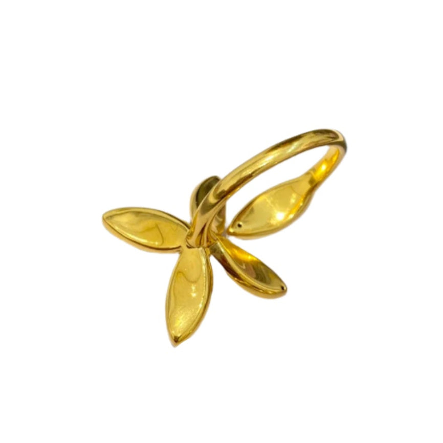 Pure Gold Butterfly Flower Ring