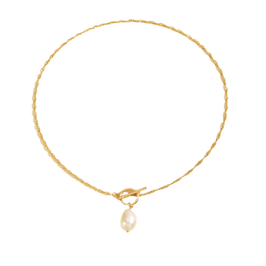 Elegant Gold-Tone Pearl Pendant Necklace
