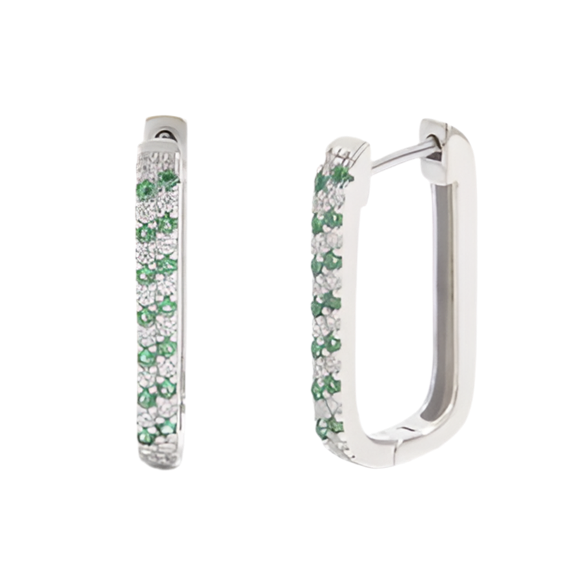Emerald-Hued .925 Sterling Silver Inlaid Zircon Earrings