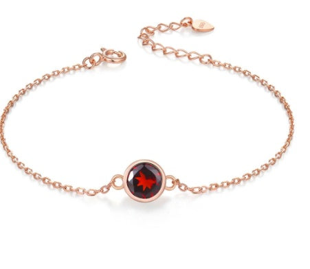 Rose Gold-Plated Sterling Silver and Natural Garnet Bracelet