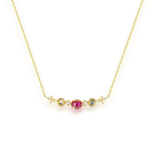 18K Gold-Plated Sterling Silver Necklace with Natural Red Tourmaline and Lemon Topaz Stones