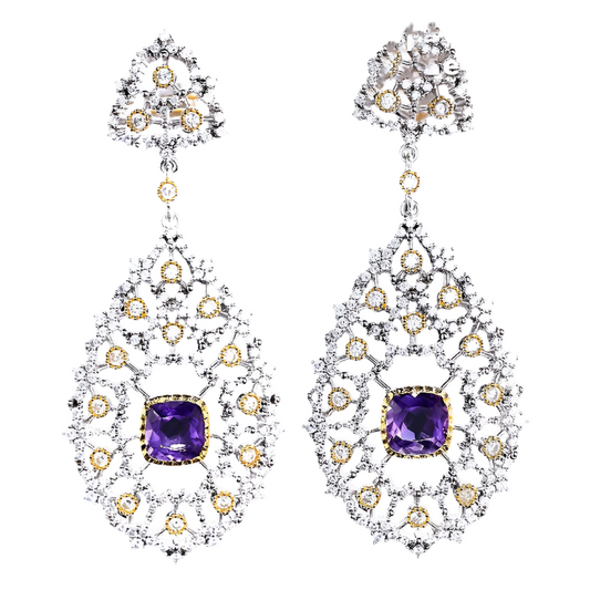 Baroque Amethyst Filigree Sterling Silver Drop Earrings