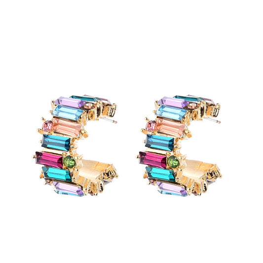 C Shaped Faux Diamond Stud Earrings