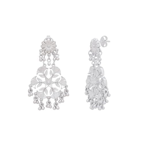 Navicia Antiquity Divine Diya Blossom Brass Chandelier Earrings, Unique Handcrafted Indian Designs