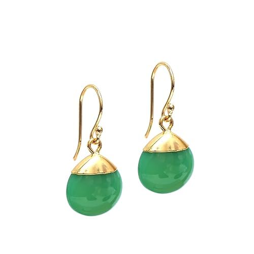 Handmade Gold-Plated Sterling Silver Green Chrysoprase Gemstone Drop Earrings