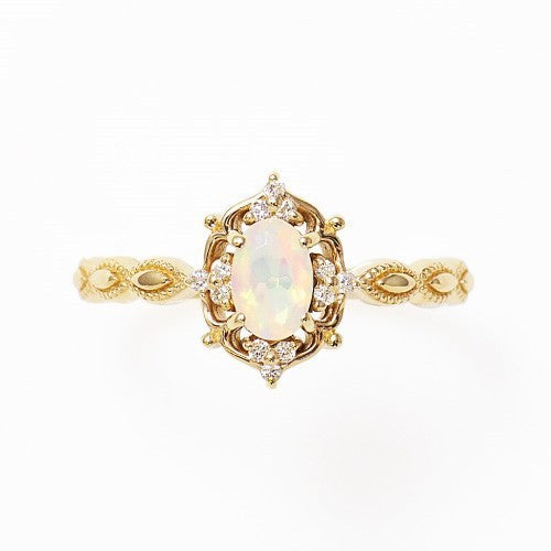 10K Gold-Plated Sterling Silver Japanese Natural Opal Vintage-Look Ring