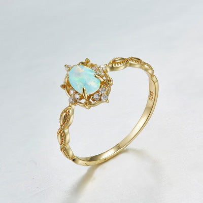 10K Gold-Plated Sterling Silver Japanese Natural Opal Vintage-Look Ring