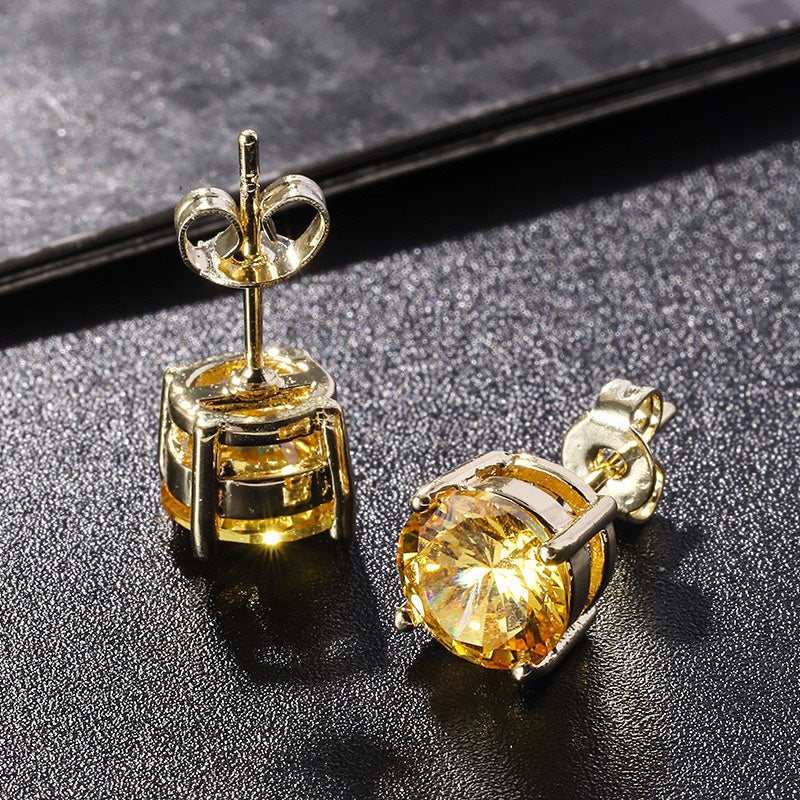 Rose Gold Tone Citrine Stud Earrings