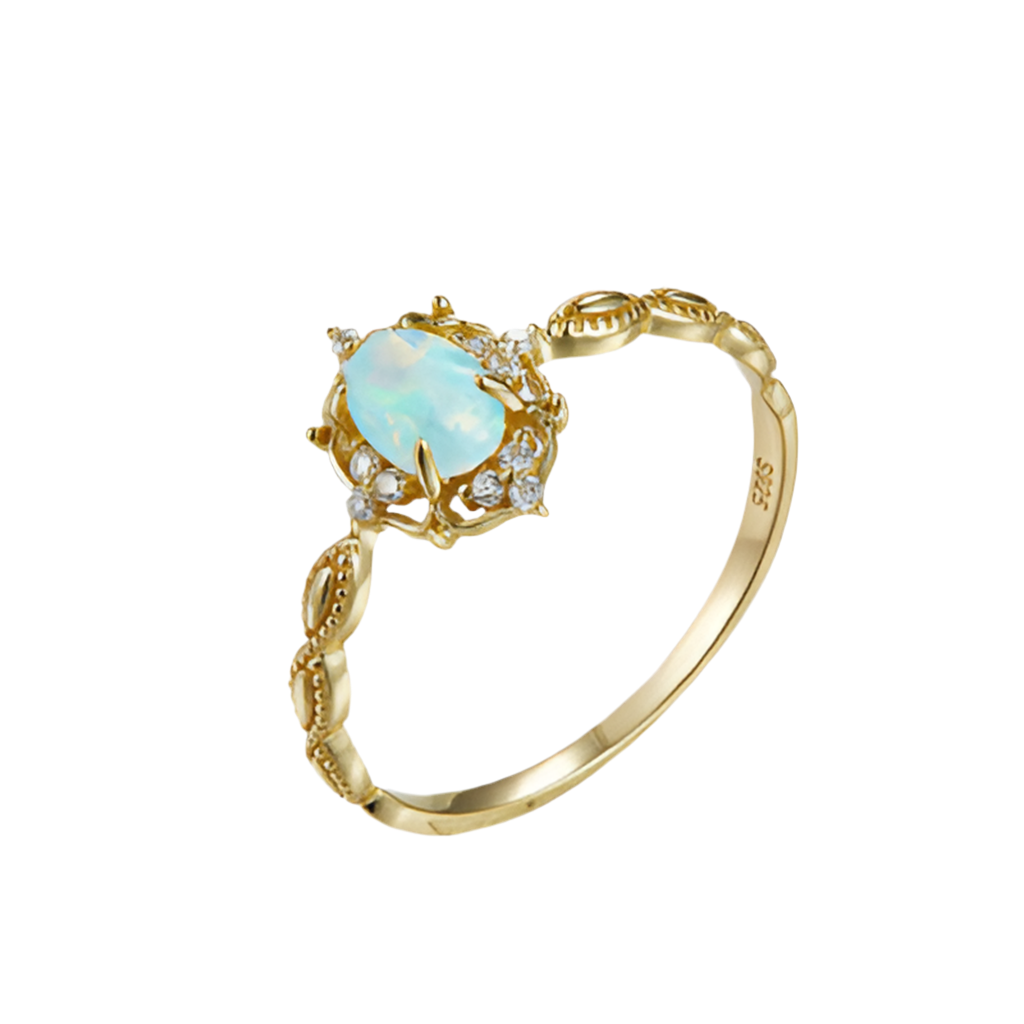 10K Gold-Plated Sterling Silver Japanese Natural Opal Vintage-Look Ring