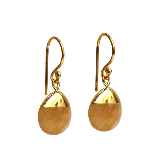 Handmade Gold-Plated Sterling Silver Cushion-Yellow Aventurine Gemstone Drop Earrings