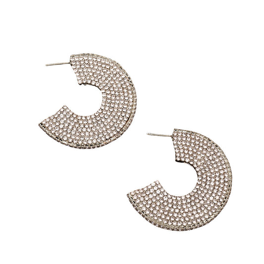 Minority Fashion Rhinestone C-Shaped Earrings