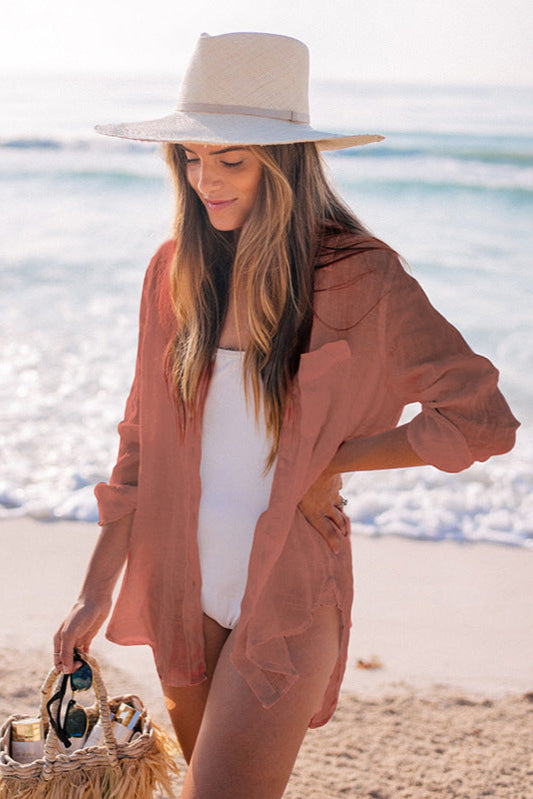 Oversized Beach Blouse with Pockets - Leave Open or Tie at the Waist