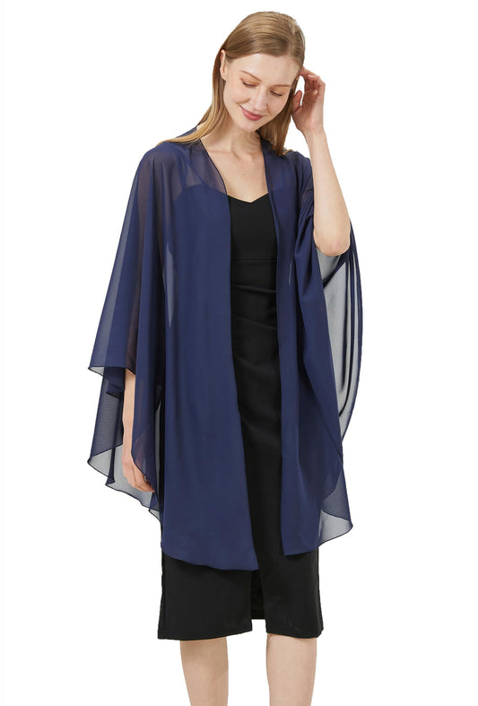 Baoqiya Chiffon Shawls and Wraps Wedding Party Shawl Scarf for Women Bridal Evening Dress on Special Occasion Dresses (Navy)