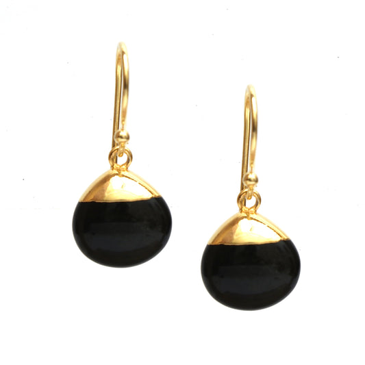 Handmade Gold-Plated Sterling Silver Obsidian Gemstone Drop Earrings