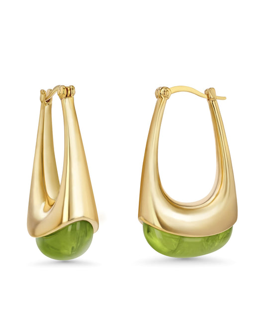 SNGIA Long Oval Chunky Dangle Gold Hoops with Colored Resin Gemstone Statement Earrings for Women, (Green, Brown, Light blue, Dark Blue), Bold Drop Handmade Exaggerated Irregular Trendy Bohemian Jewelry Gifts, Unique Dangling Teardrop Baroque Stone Summer