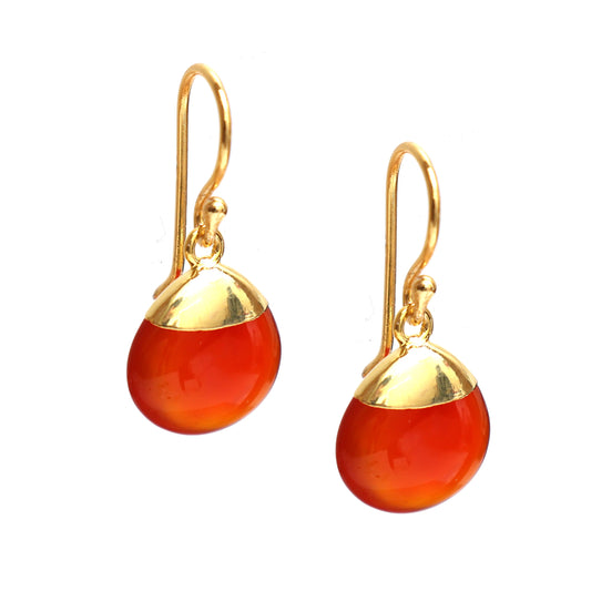 Handmade Gold-Plated Sterling Silver Cushion-Cut Orange Carnelian Onyx Gemstone Drop Earrings