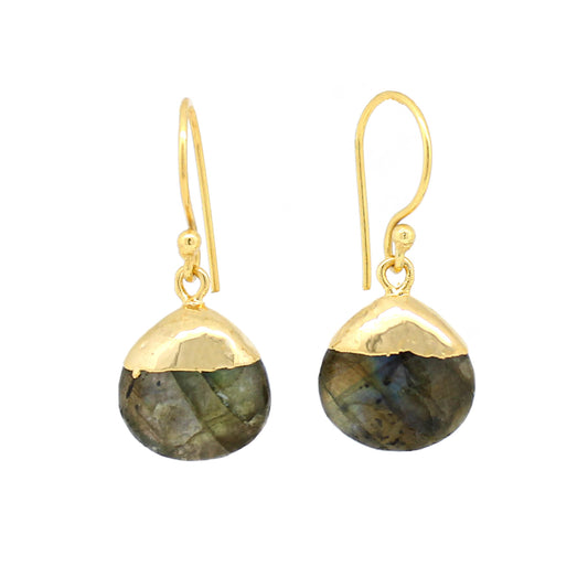 Handmade Gold-Plated Sterling Silver Labradorite Gemstone Drop Earrings