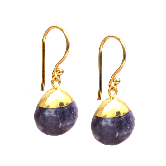 Handmade Gold-Plated Sterling Silver Lepidolite Gemstone Drop Earrings