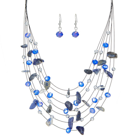 Errally Boho Layered Crystal Beaded Necklaces for Women Natural Stone Multi-Strand Statement Necklace Fashion Costume Jewelry Gifts for Mom(48-Sapphire)
