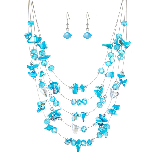 Errally Boho Layered Statement Necklace for Women Multi-Strand Shell Beaded Necklace with Crystal Beads Colorful Summer Jewelry Set Birthday Gifts for Women(45-Turquoise)