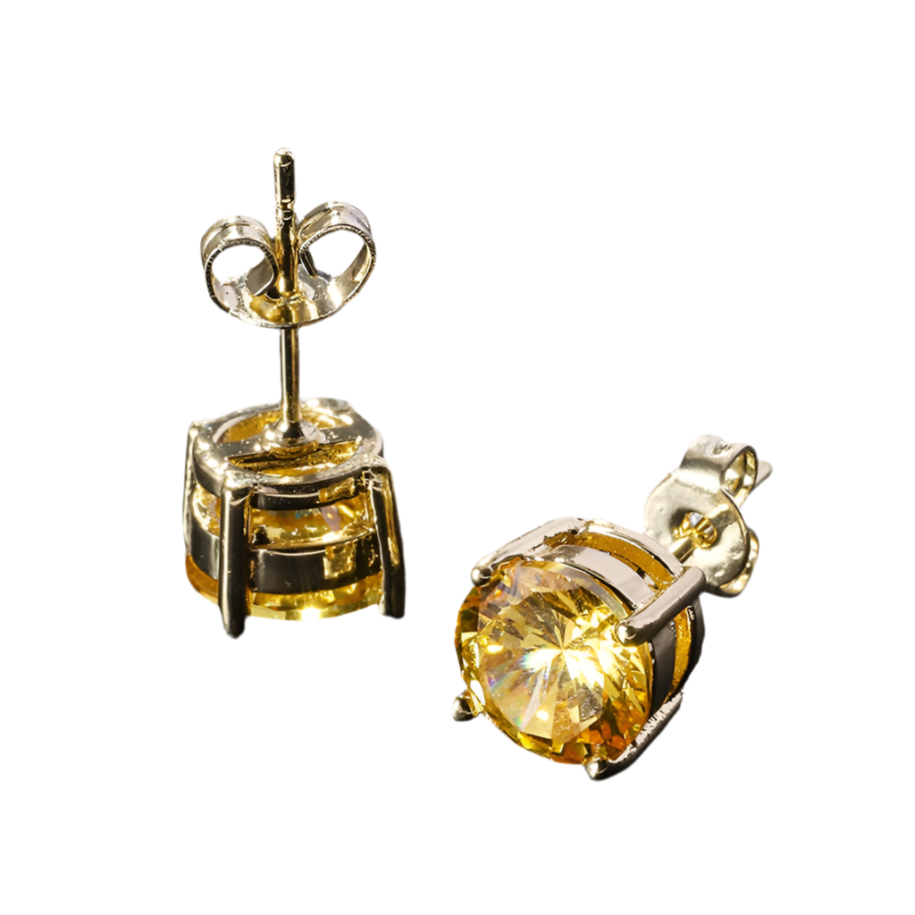 Rose Gold Tone Citrine Stud Earrings