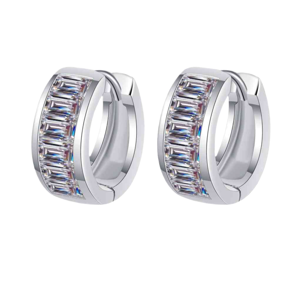 1.8 Carat Moissanite 925 Sterling Silver Huggie Earrings