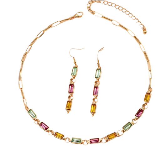 Colorful Crystal Statement Necklace and Earrings Set