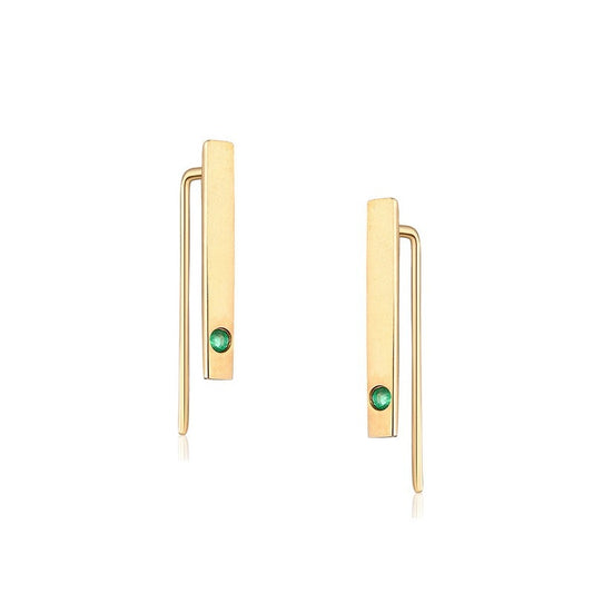 Natural Emerald 14K Gold Minimalist Strip Thin Earrings