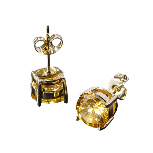 Rose Gold Tone Citrine Stud Earrings