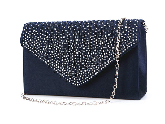 Navy Blue Frosted Rhinestone Evening Handbag