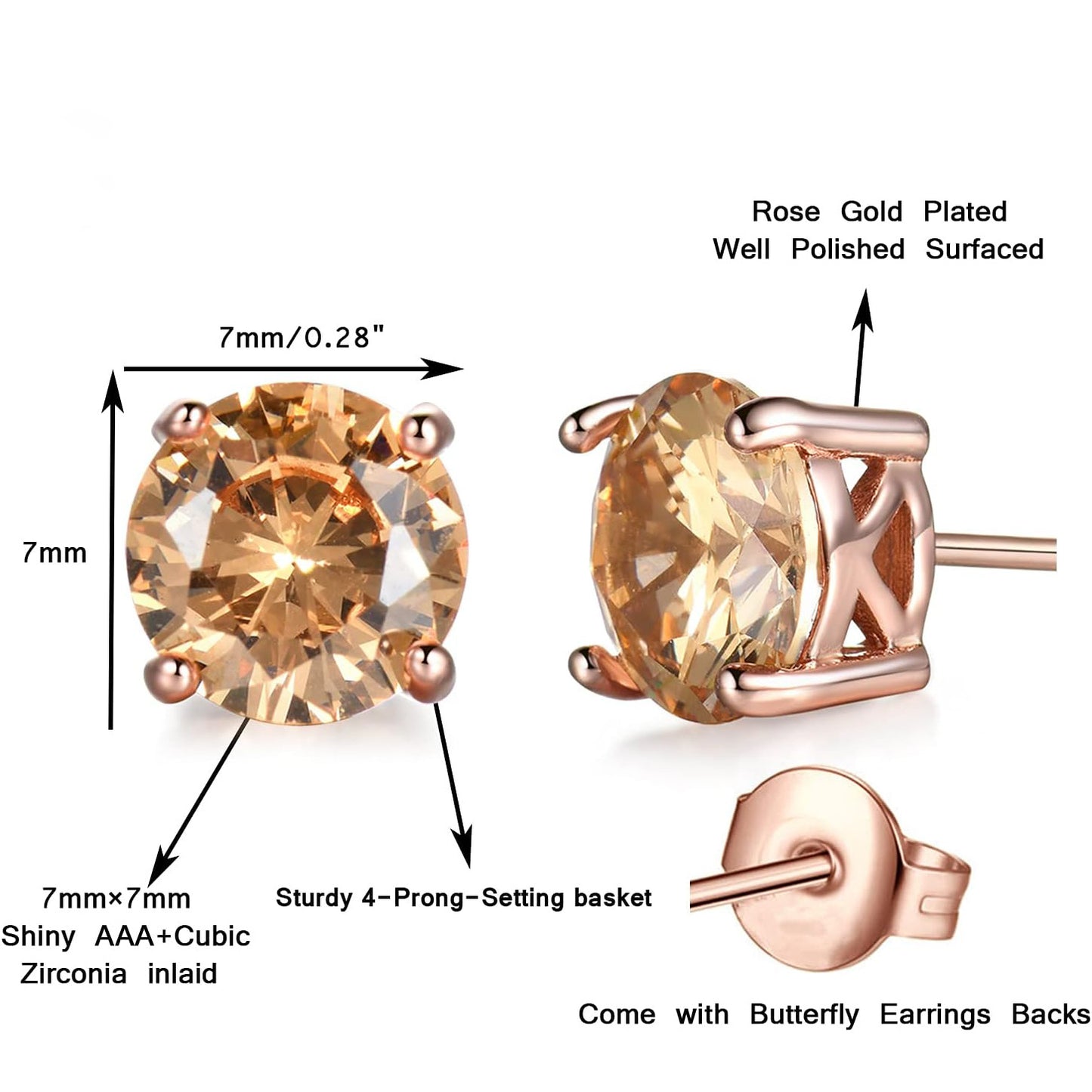 Rose Gold Tone Citrine Stud Earrings