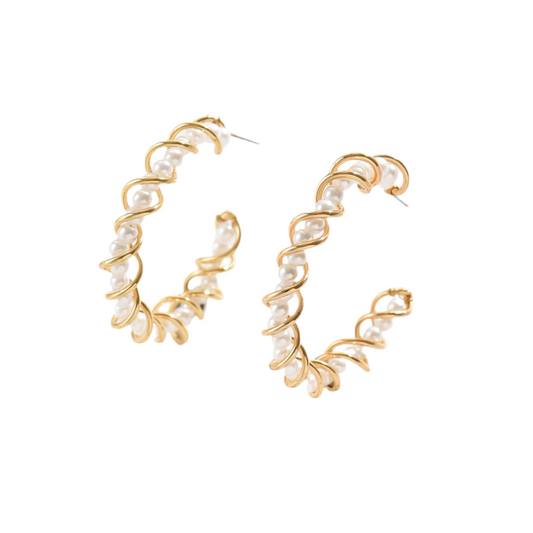 Elegant Gold-tone and Pearl Hoop Earrings