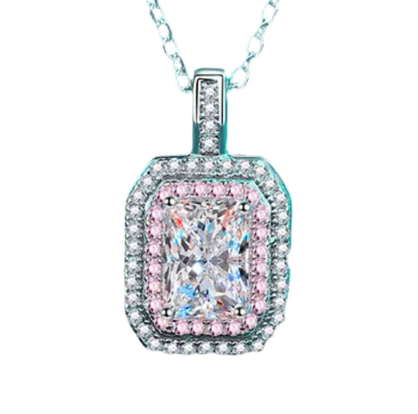 1 Carat Moissanite Geometric Pendant Chain Necklace