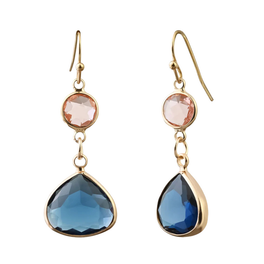 Blue Topaz Teardrop Earrings with Rose Topaz Accent