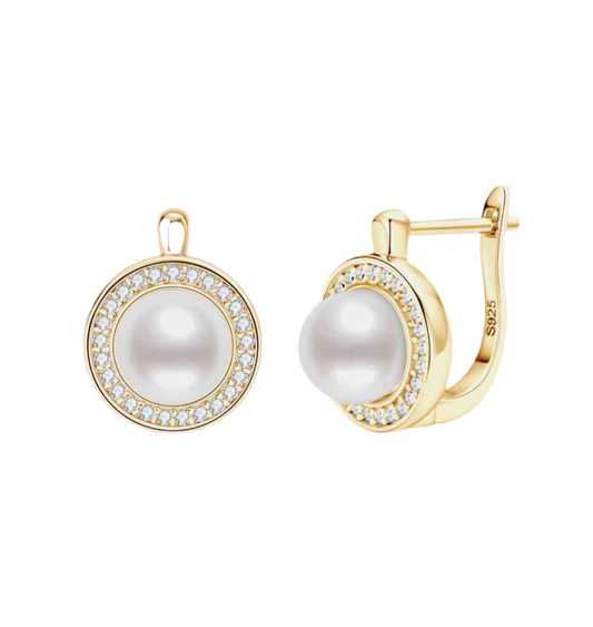 Moissanite and Pearl .925 Sterling Silver Earrings