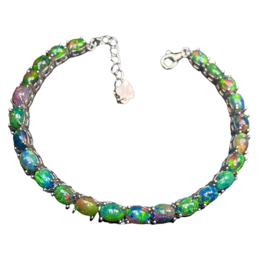 Colorful Black Opal Sterling Silver S925 Bracelet