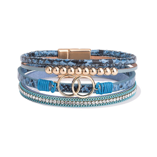 Infinite Love Boho Wrap Leather Cuff Bracelet (Snakeskin Blue)