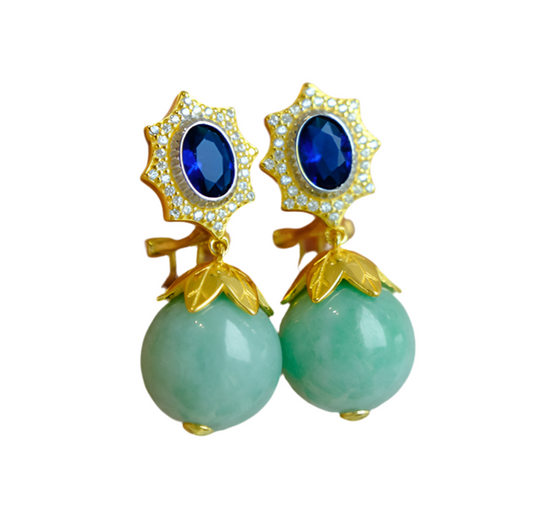 French Retro Natural Jadeite Sterling Silver Earrings