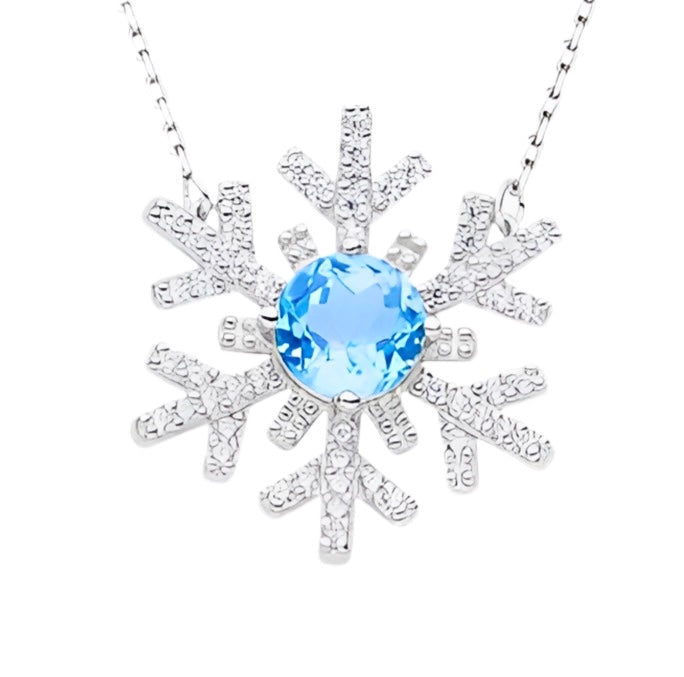 925 Sterling Silver Topaz Snowflake Shape Necklace
