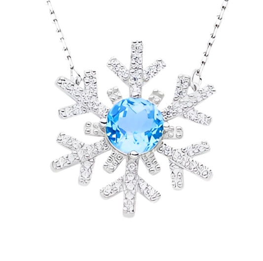 925 Sterling Silver Topaz Snowflake Shape Necklace
