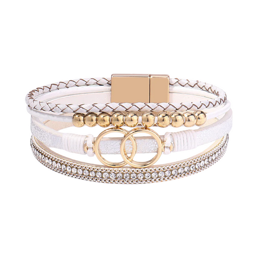 Infinite Love Boho Wrap Leather Cuff Bracelet (White)