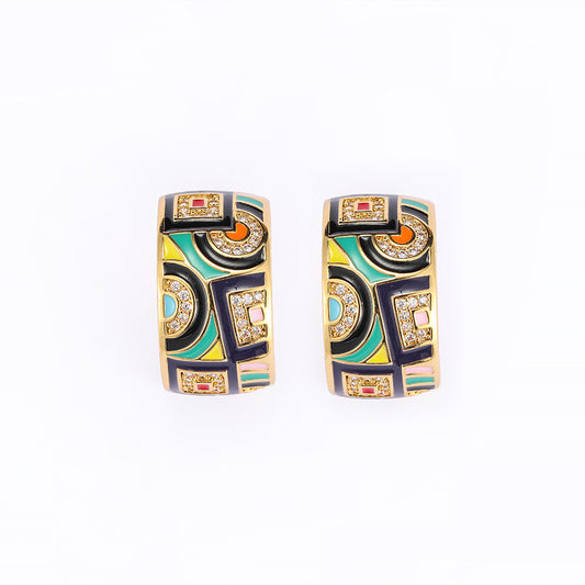 Retro Color Enamel C-Shaped Stud Earrings