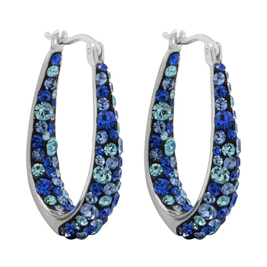 Savlano 14K White Gold Plated Inside Out Crystal Hoop Earrings For Women (Blue)