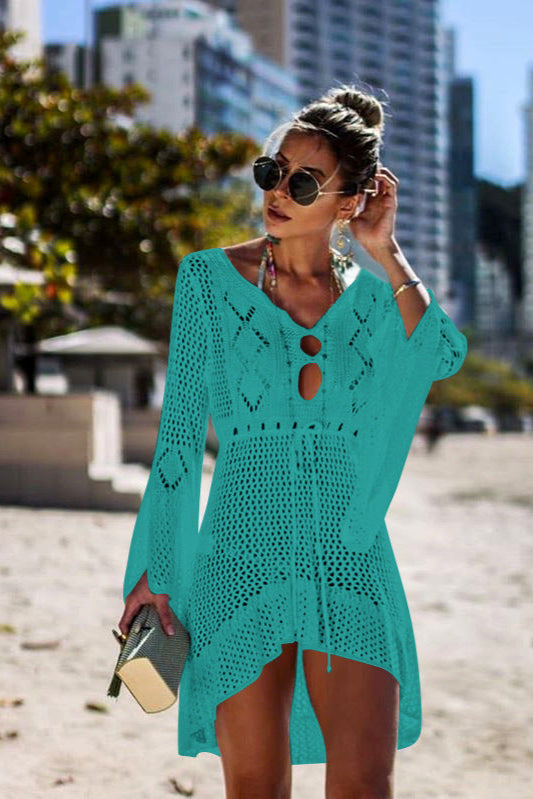 Cinched-Waist Lace Beach Bikini Cover-Up
